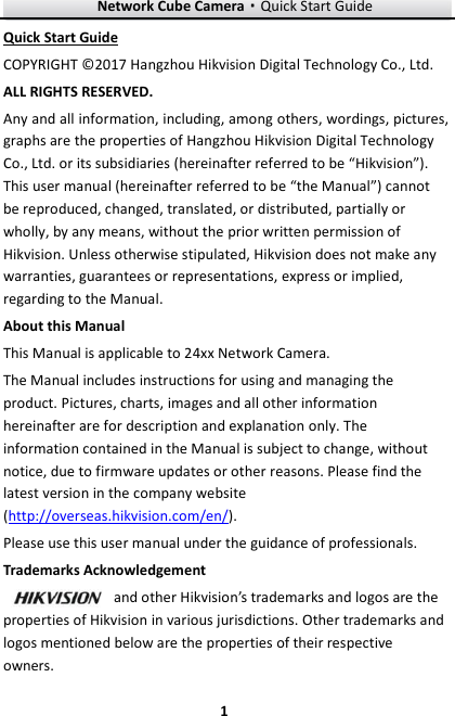 Page 2 of Hangzhou Hikvision Digital Technology I0F2400 NETWORK CAMERA User Manual