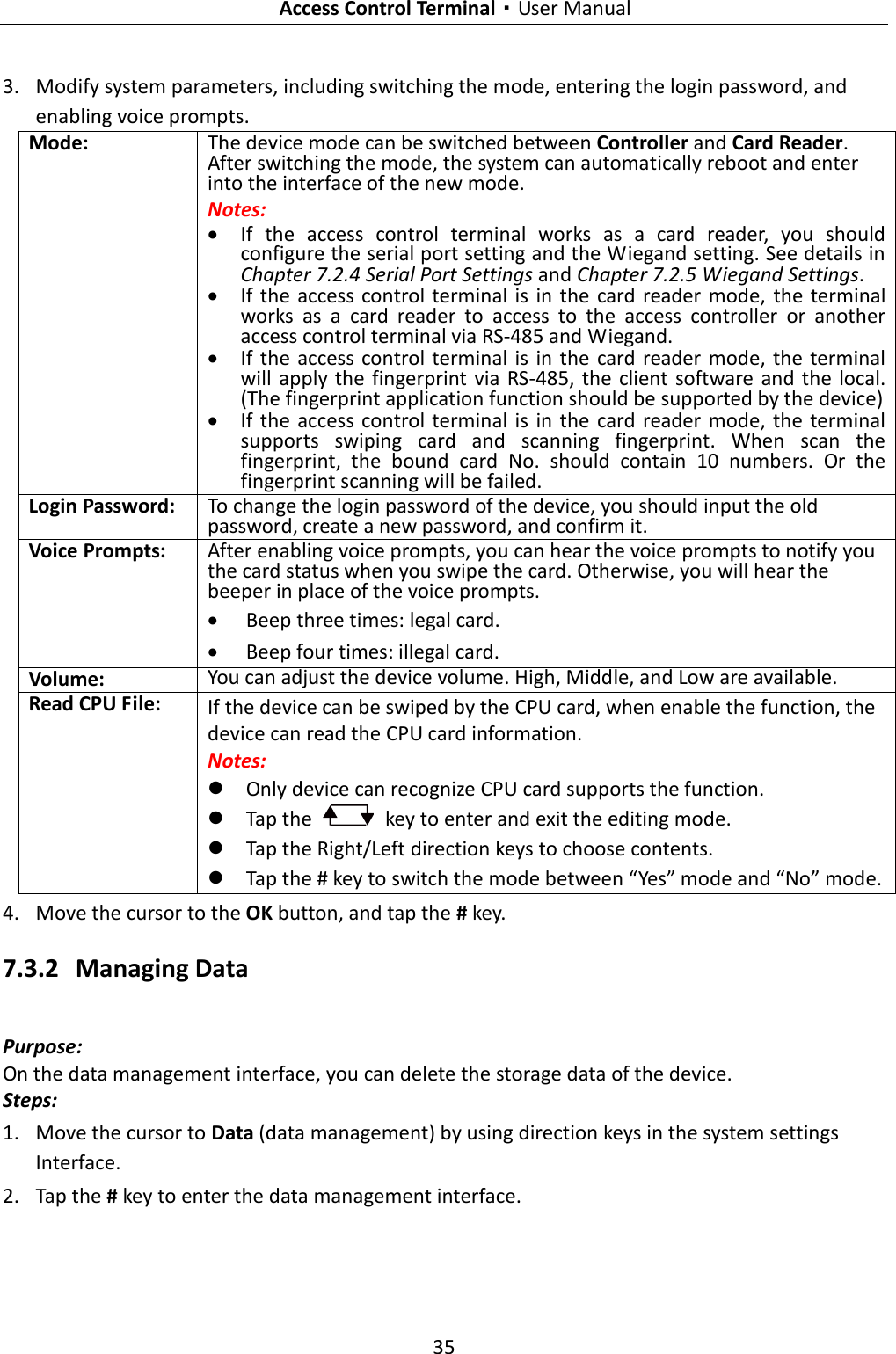 Page 44 of Hangzhou Hikvision Digital Technology K1T201EF Fingerprint Access Control Terminal/Standalone Access Control Terminal User Manual 