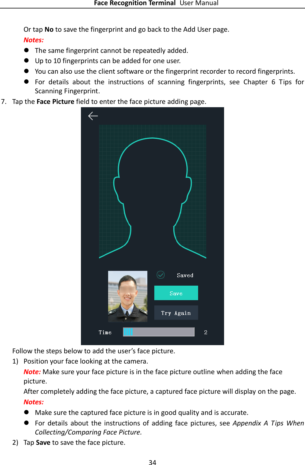 Page 34 of Hangzhou Hikvision Digital Technology K1T604 Face Recognition Terminal User Manual 