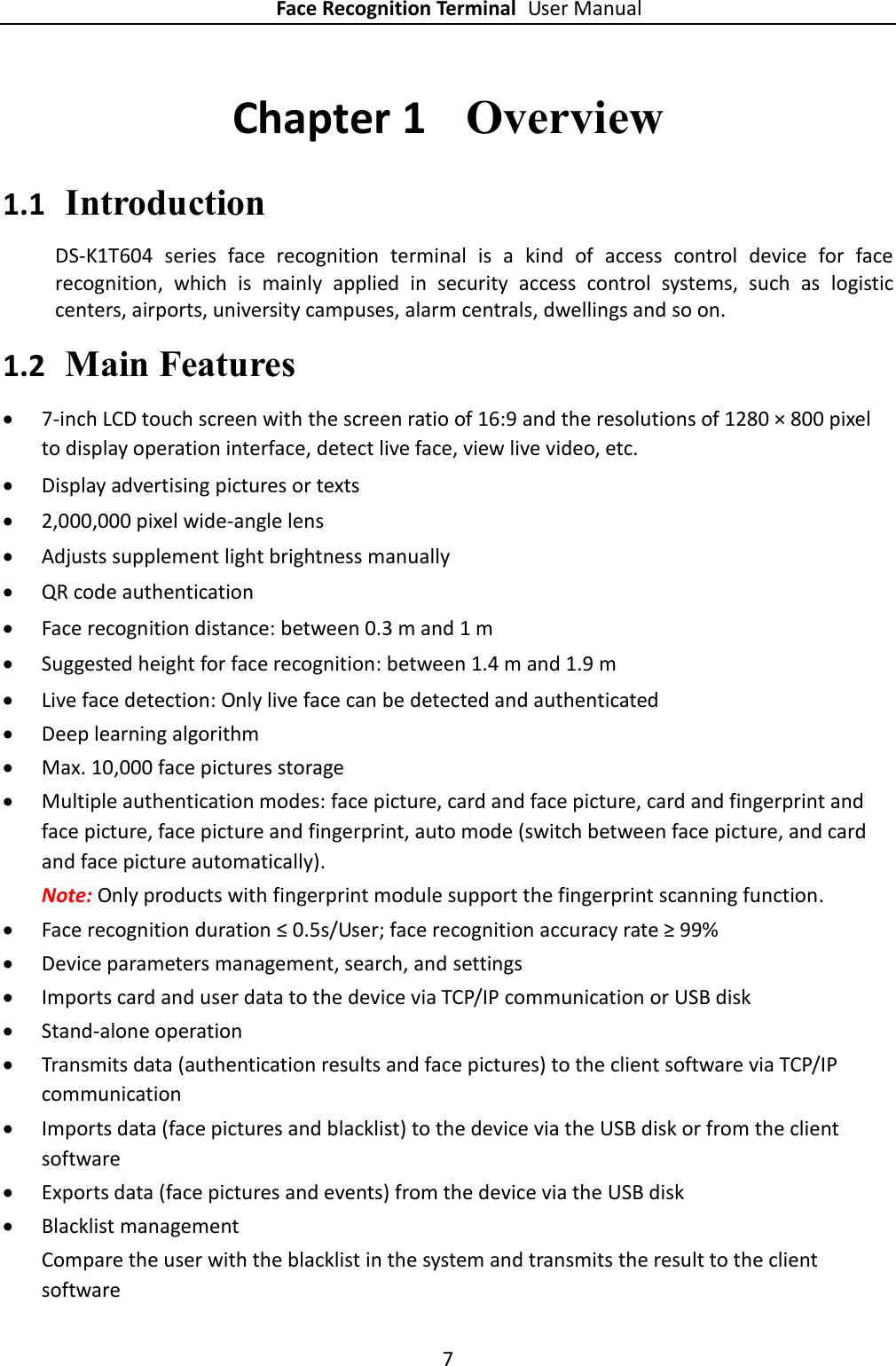 Page 8 of Hangzhou Hikvision Digital Technology K1T604 Face Recognition Terminal User Manual 