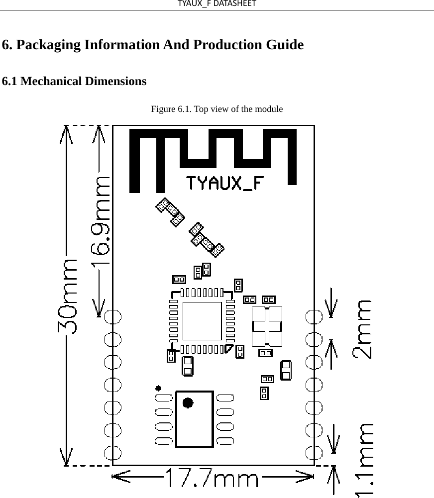 TYAUX_FDATASHEET6. Packaging Information And Production Guide6.1 Mechanical Dimensions Figure 6.1. Top view of the module 