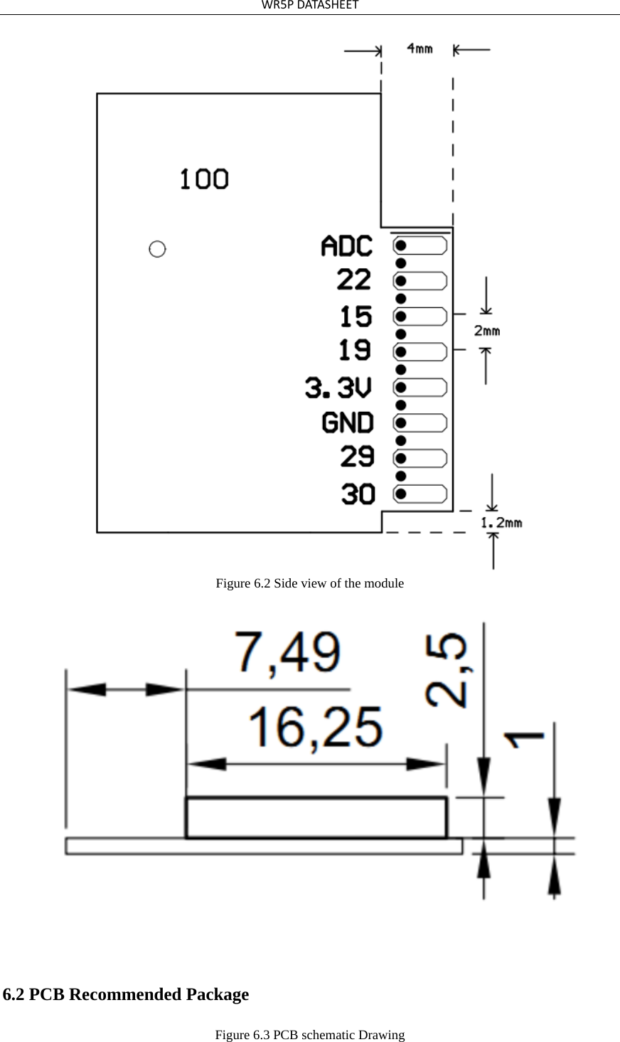 WR5PDATASHEETFigure 6.2 Side view of the module 6.2 PCB Recommended Package Figure 6.3 PCB schematic Drawing 