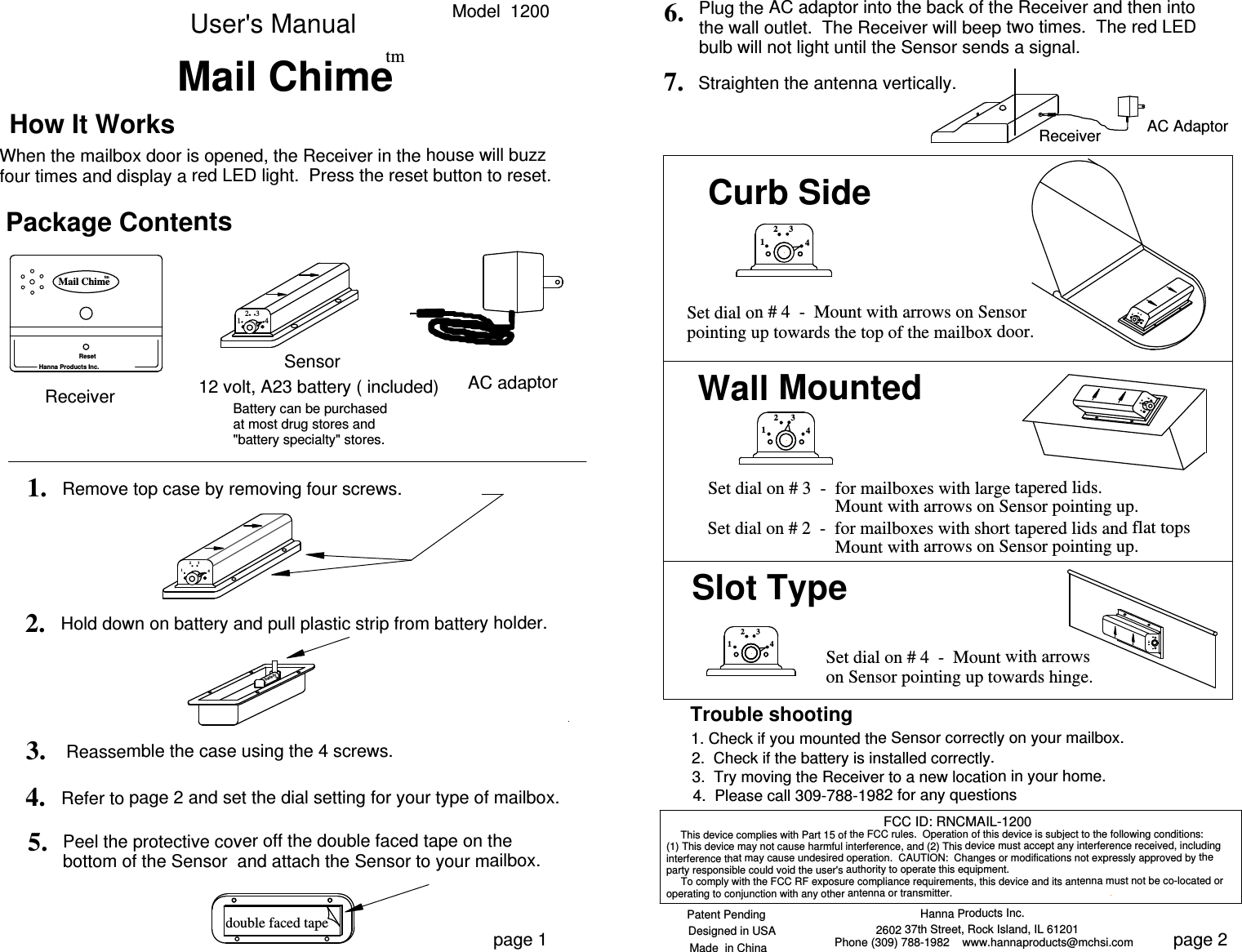 Hanna MAIL1200 Mail Chime User Manual User s Manual Model 1200 Re