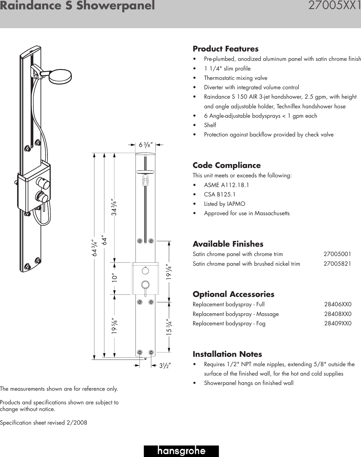 Page 1 of 1 - Hans-Grohe Hans-Grohe-27005001-Users-Manual-  Hans-grohe-27005001-users-manual