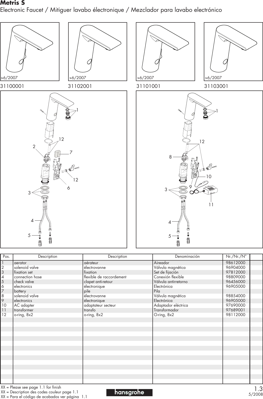 Hans Grohe Electronic Faucet 31100001 Users Manual