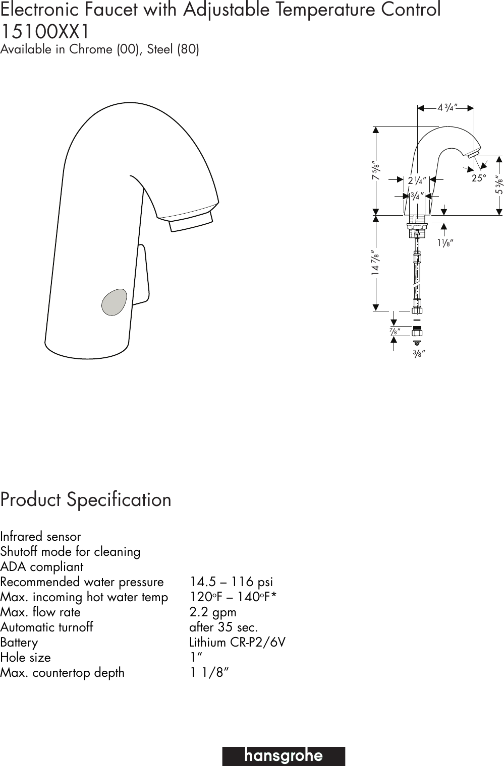 Hans Grohe Electronic Faucet With Adjustable Temperature Control