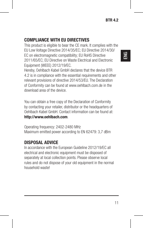 Page 11 of Hansong HSPTC867 Bluetooth Low-latency Transceiver User Manual BTR 4 2 indd