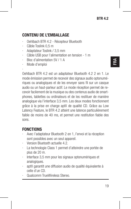 Page 19 of Hansong HSPTC867 Bluetooth Low-latency Transceiver User Manual BTR 4 2 indd