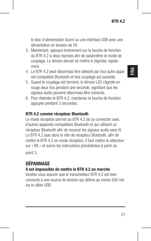 Page 21 of Hansong HSPTC867 Bluetooth Low-latency Transceiver User Manual BTR 4 2 indd