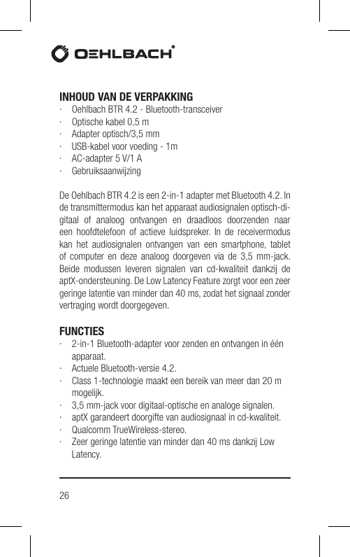 Page 26 of Hansong HSPTC867 Bluetooth Low-latency Transceiver User Manual BTR 4 2 indd