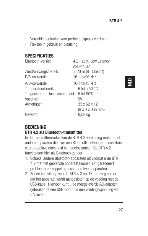 Page 27 of Hansong HSPTC867 Bluetooth Low-latency Transceiver User Manual BTR 4 2 indd