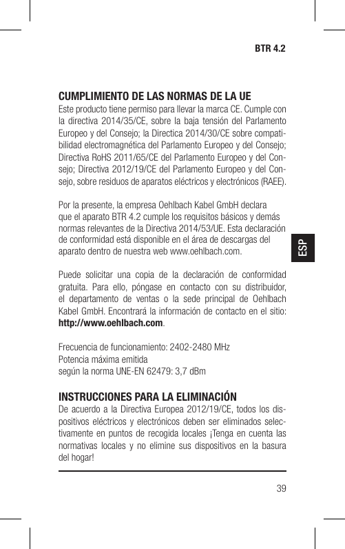 Page 39 of Hansong HSPTC867 Bluetooth Low-latency Transceiver User Manual BTR 4 2 indd