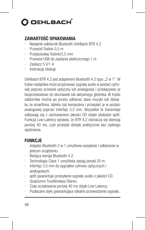 Page 48 of Hansong HSPTC867 Bluetooth Low-latency Transceiver User Manual BTR 4 2 indd