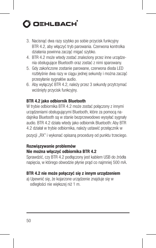 Page 50 of Hansong HSPTC867 Bluetooth Low-latency Transceiver User Manual BTR 4 2 indd