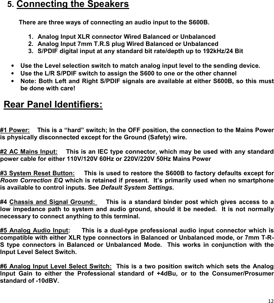 Page 12 of Hansong PXS600B Studio Monitor speaker, S600B User Manual 