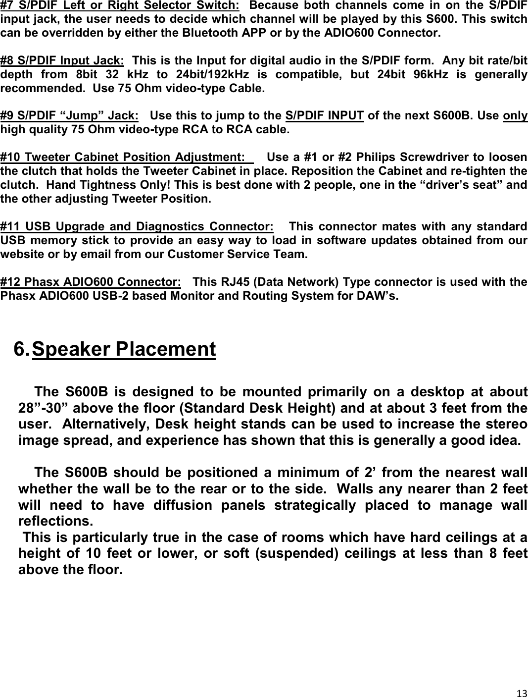 Page 13 of Hansong PXS600B Studio Monitor speaker, S600B User Manual 