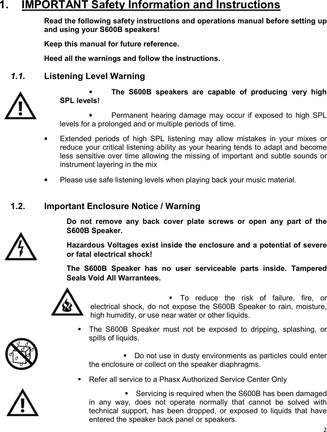 Page 2 of Hansong PXS600B Studio Monitor speaker, S600B User Manual 