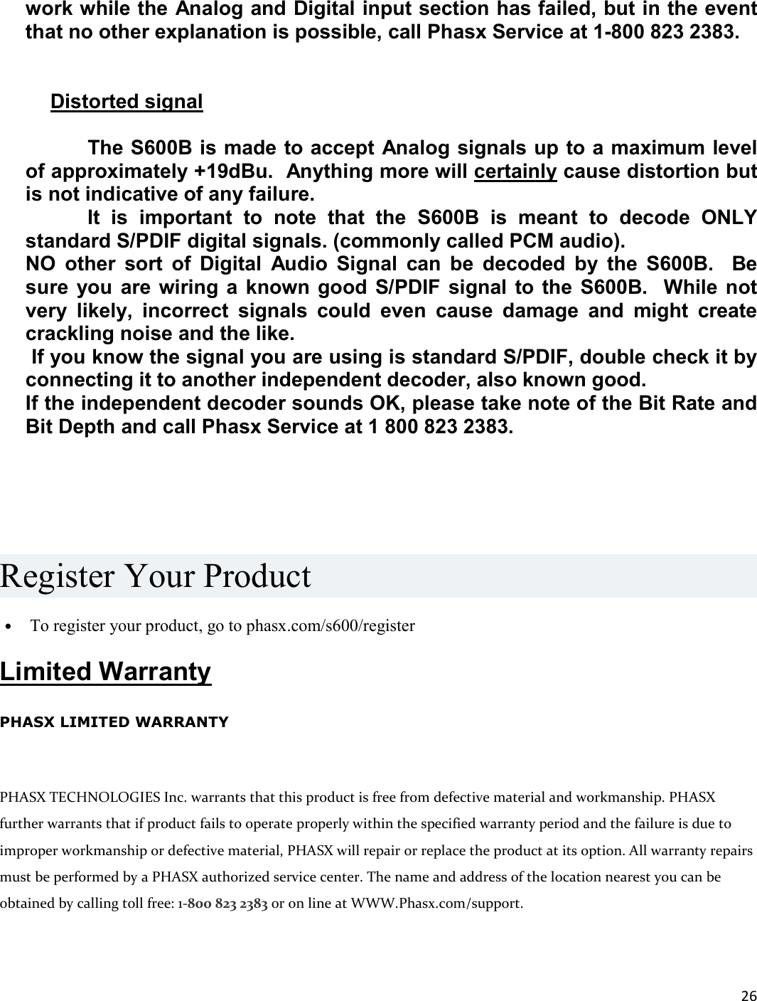 Page 26 of Hansong PXS600B Studio Monitor speaker, S600B User Manual 