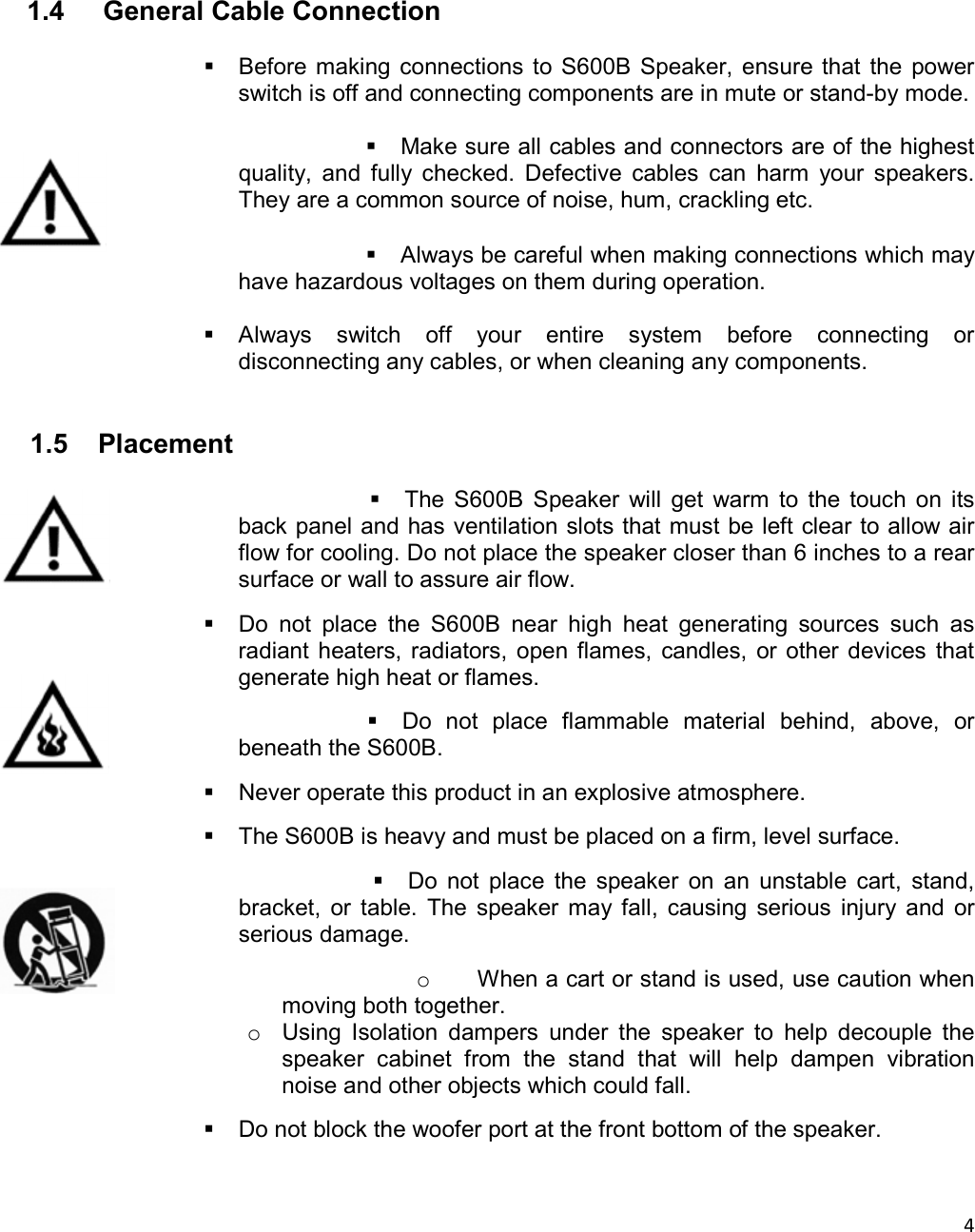Page 4 of Hansong PXS600B Studio Monitor speaker, S600B User Manual 