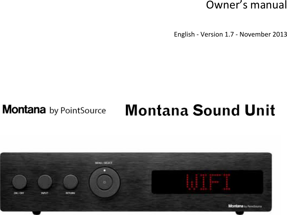 Owner’s manual   English - Version 1.7 - November 2013           