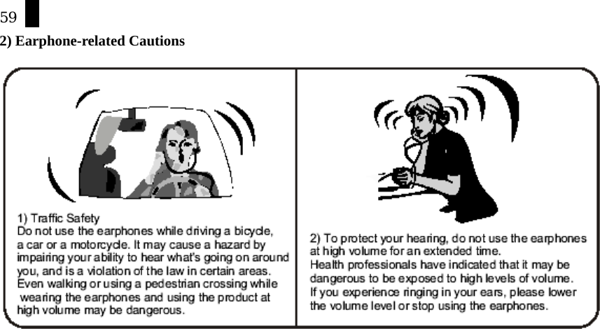 59 2) Earphone-related Cautions             