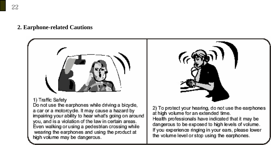 22  2. Earphone-related Cautions            