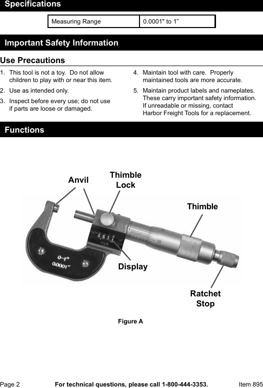 Page 2 of 4 - Harbor-Freight Harbor-Freight-0-1-In-Mechanical-Micrometer-Product-Manual-  Harbor-freight-0-1-in-mechanical-micrometer-product-manual