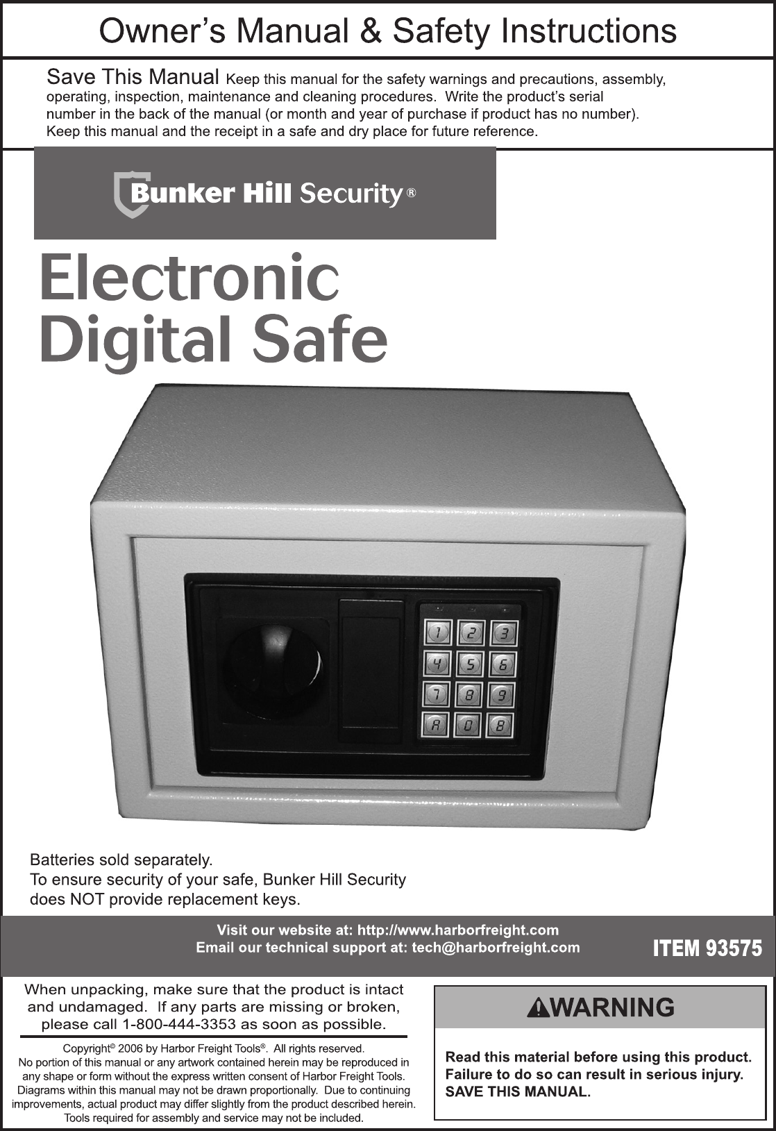 Harbor Freight 0 37 Cubic Ft Electronic Digital Safe Product Manual