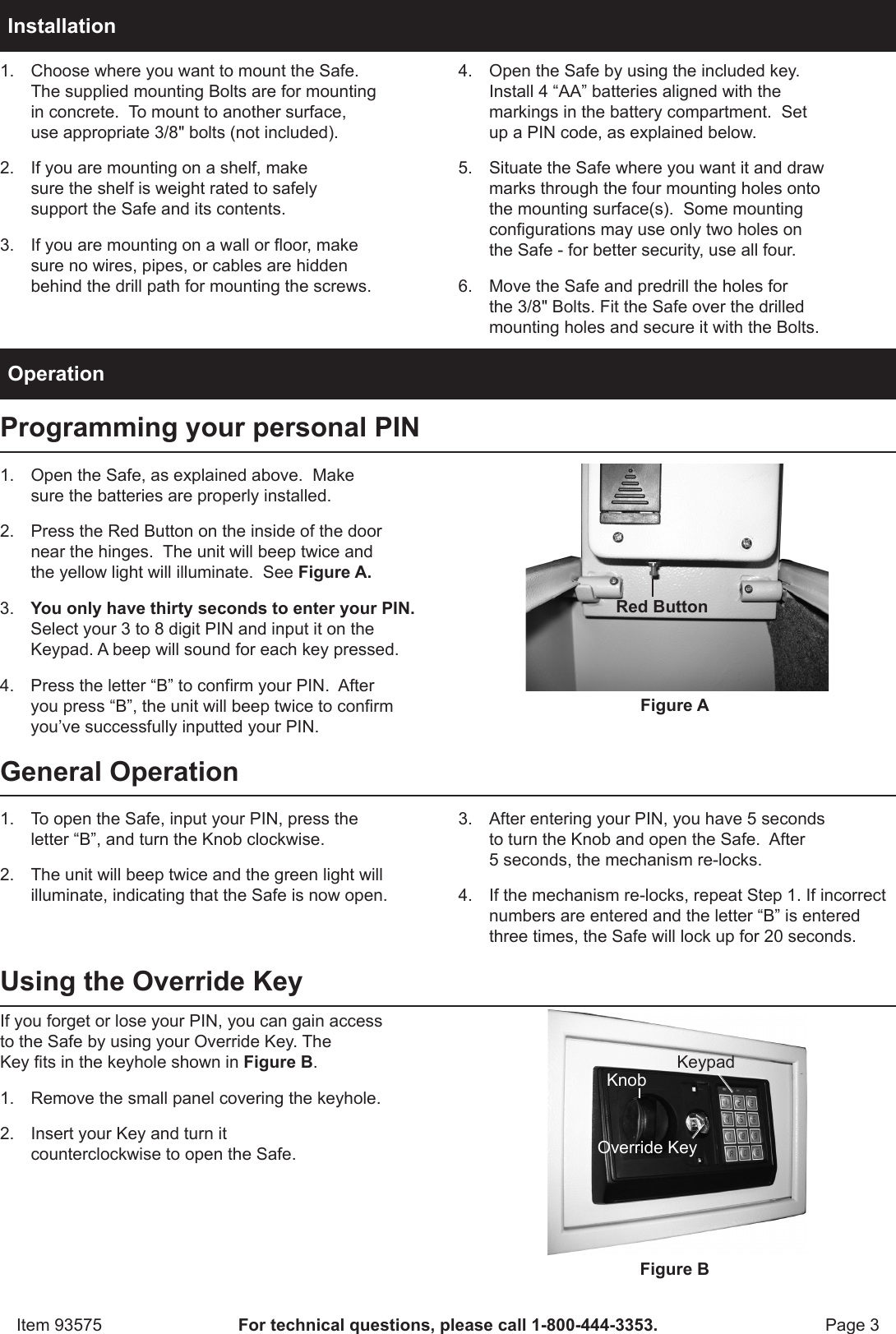 knox electronic safe manual