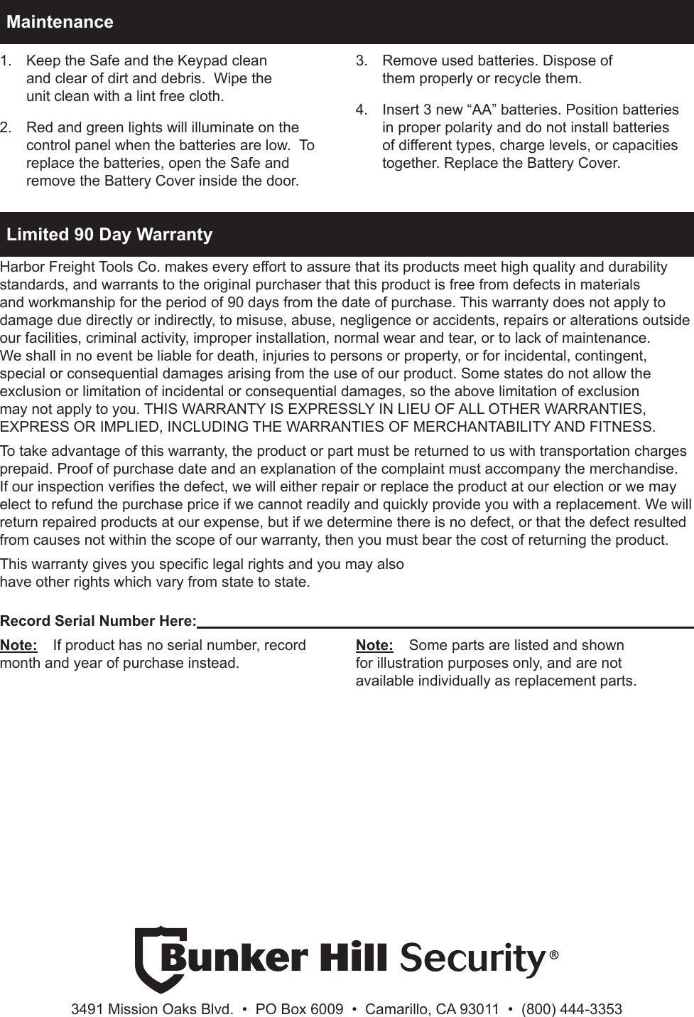 Page 4 of 4 - Harbor-Freight Harbor-Freight-0-37-Cubic-Ft-Electronic-Digital-Safe-Product-Manual-  Harbor-freight-0-37-cubic-ft-electronic-digital-safe-product-manual