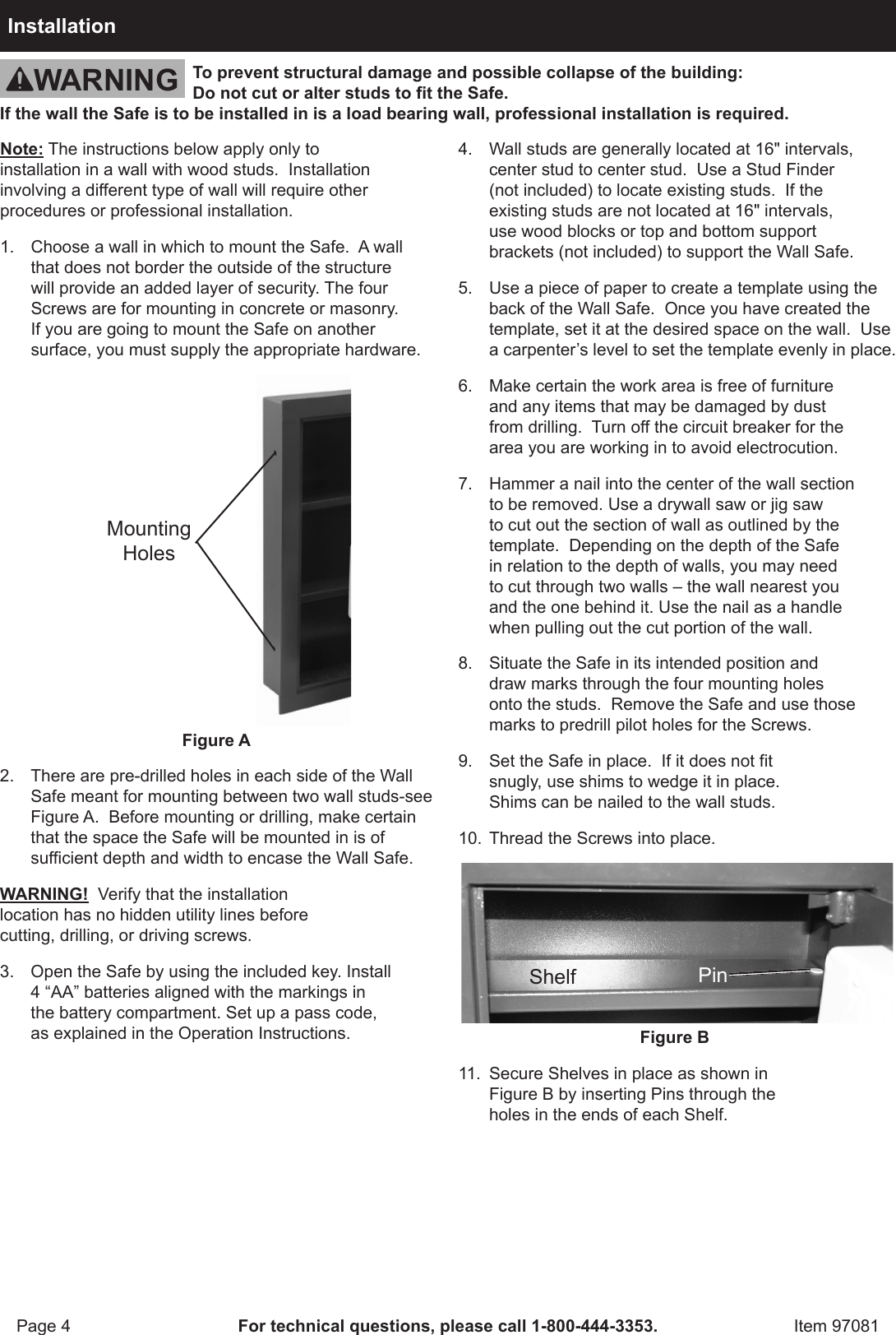 Page 4 of 8 - Harbor-Freight Harbor-Freight-0-53-Cu-Ft-Digital-Wall-Safe-Product-Manual-  Harbor-freight-0-53-cu-ft-digital-wall-safe-product-manual