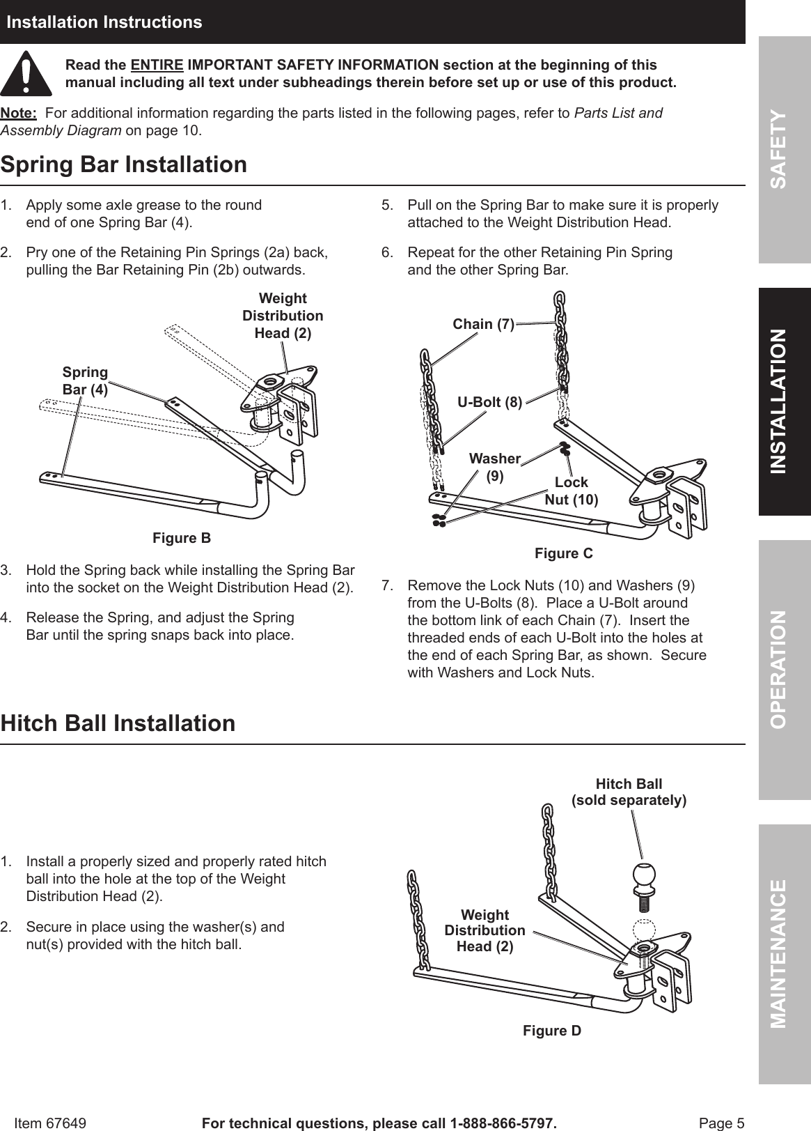 Page 5 of 12 - Harbor-Freight Harbor-Freight-10000-Lb-Capacity-Weight-Distributing-Hitch-Product-Manual-  Harbor-freight-10000-lb-capacity-weight-distributing-hitch-product-manual