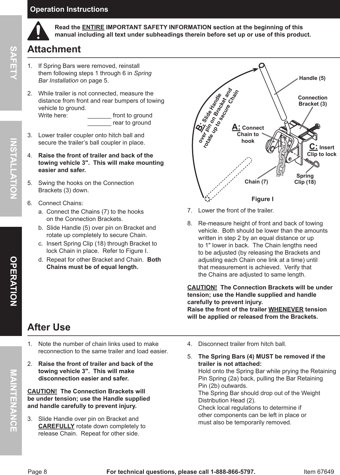 Page 8 of 12 - Harbor-Freight Harbor-Freight-10000-Lb-Capacity-Weight-Distributing-Hitch-Product-Manual-  Harbor-freight-10000-lb-capacity-weight-distributing-hitch-product-manual