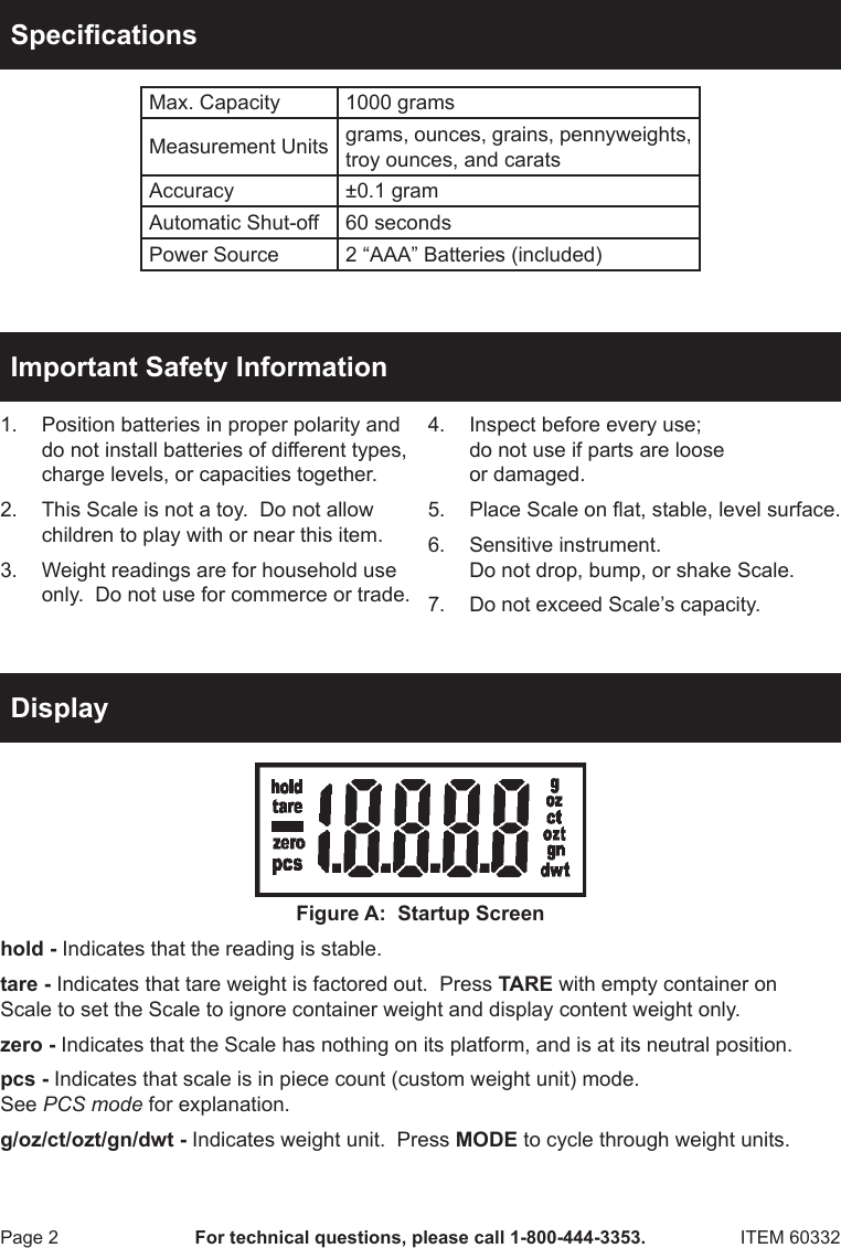 Page 2 of 4 - Harbor-Freight Harbor-Freight-1000-Gram-Digital-Scale-Product-Manual-  Harbor-freight-1000-gram-digital-scale-product-manual