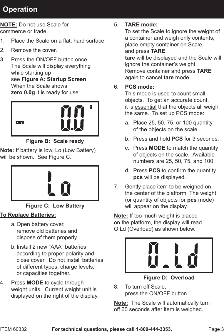 Page 3 of 4 - Harbor-Freight Harbor-Freight-1000-Gram-Digital-Scale-Product-Manual-  Harbor-freight-1000-gram-digital-scale-product-manual