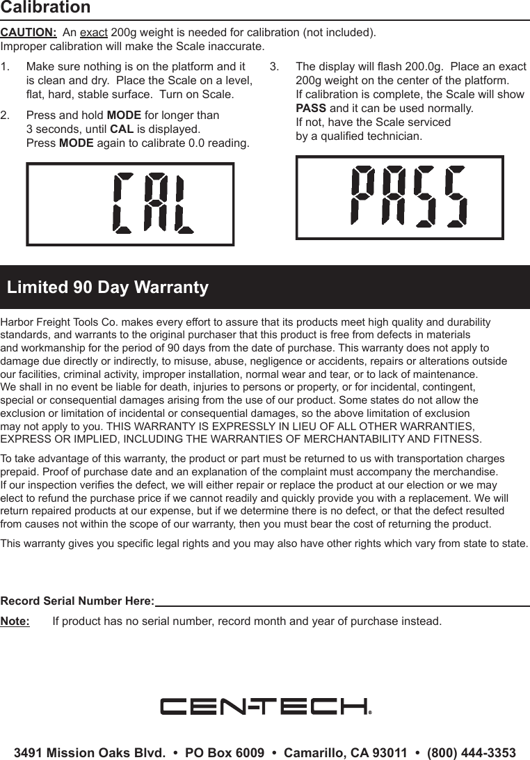 Page 4 of 4 - Harbor-Freight Harbor-Freight-1000-Gram-Digital-Scale-Product-Manual-  Harbor-freight-1000-gram-digital-scale-product-manual