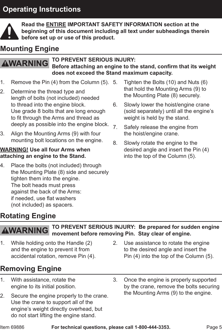 Page 5 of 8 - Harbor-Freight Harbor-Freight-1000-Lb-Capacity-Engine-Stand-Product-Manual-  Harbor-freight-1000-lb-capacity-engine-stand-product-manual
