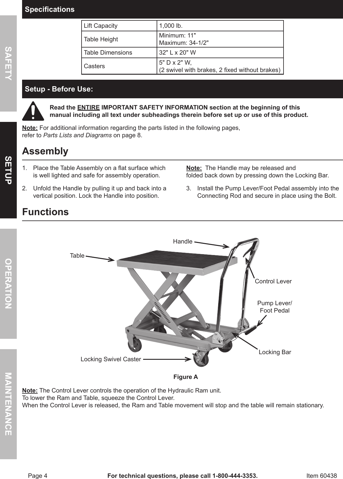 Page 4 of 12 - Harbor-Freight Harbor-Freight-1000-Lb-Capacity-Hydraulic-Table-Cart-Product-Manual-  Harbor-freight-1000-lb-capacity-hydraulic-table-cart-product-manual