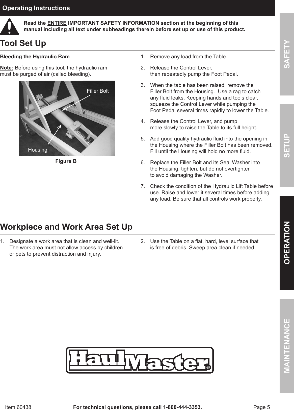 Page 5 of 12 - Harbor-Freight Harbor-Freight-1000-Lb-Capacity-Hydraulic-Table-Cart-Product-Manual-  Harbor-freight-1000-lb-capacity-hydraulic-table-cart-product-manual