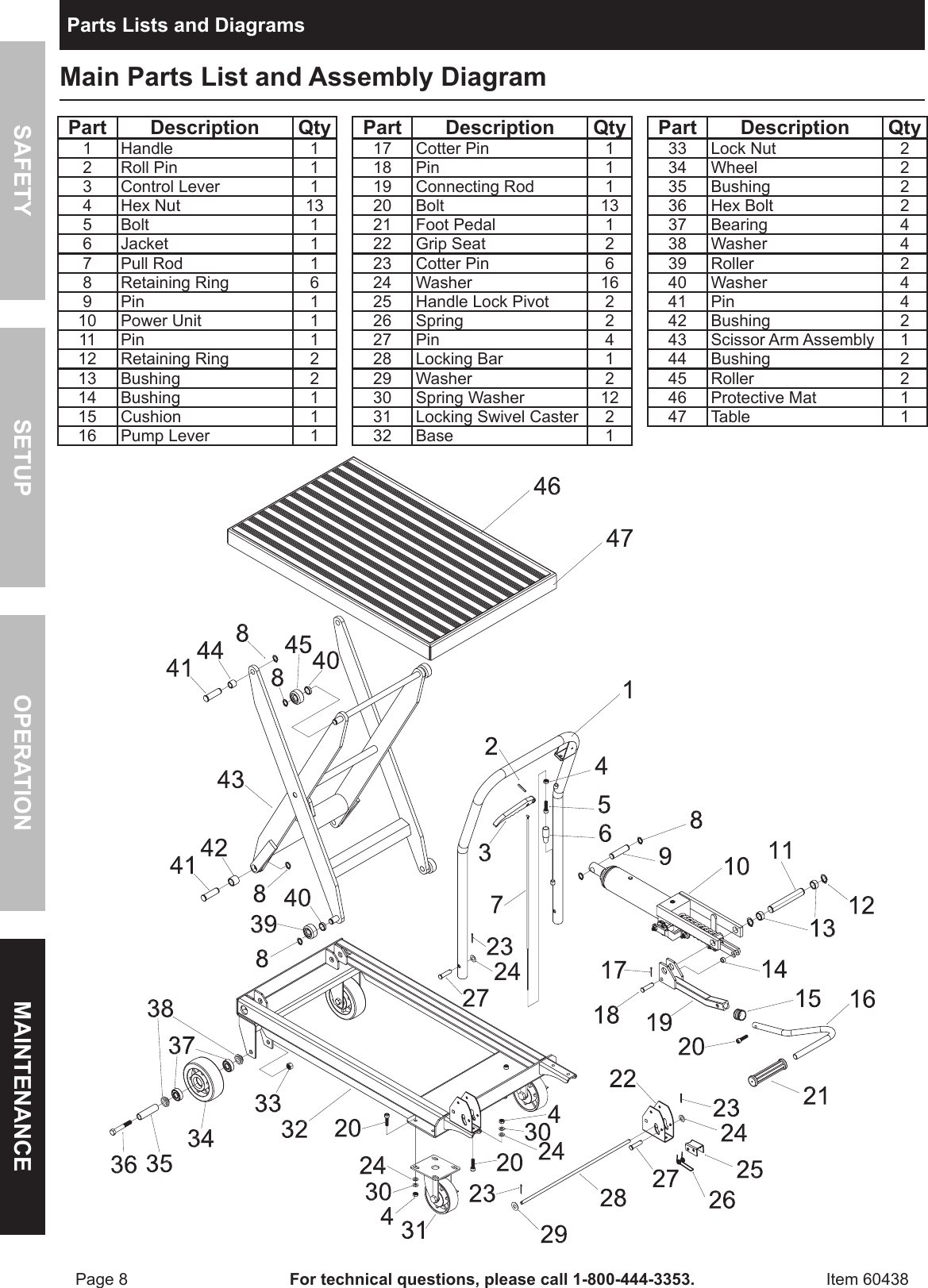 Page 8 of 12 - Harbor-Freight Harbor-Freight-1000-Lb-Capacity-Hydraulic-Table-Cart-Product-Manual-  Harbor-freight-1000-lb-capacity-hydraulic-table-cart-product-manual