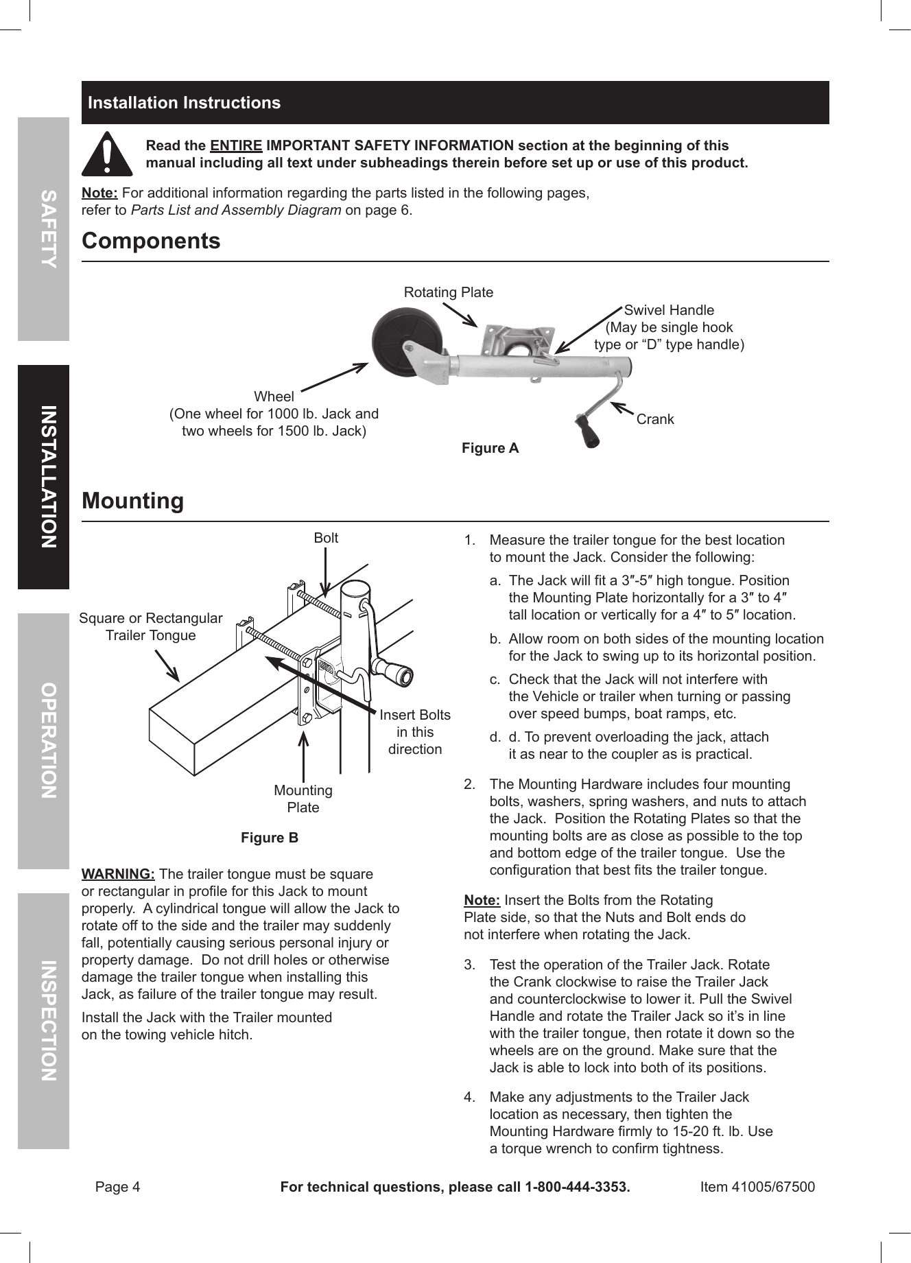 Page 4 of 8 - Harbor-Freight Harbor-Freight-1000-Lb-Capacity-Swing-Back-Trailer-Jack-Product-Manual-  Harbor-freight-1000-lb-capacity-swing-back-trailer-jack-product-manual