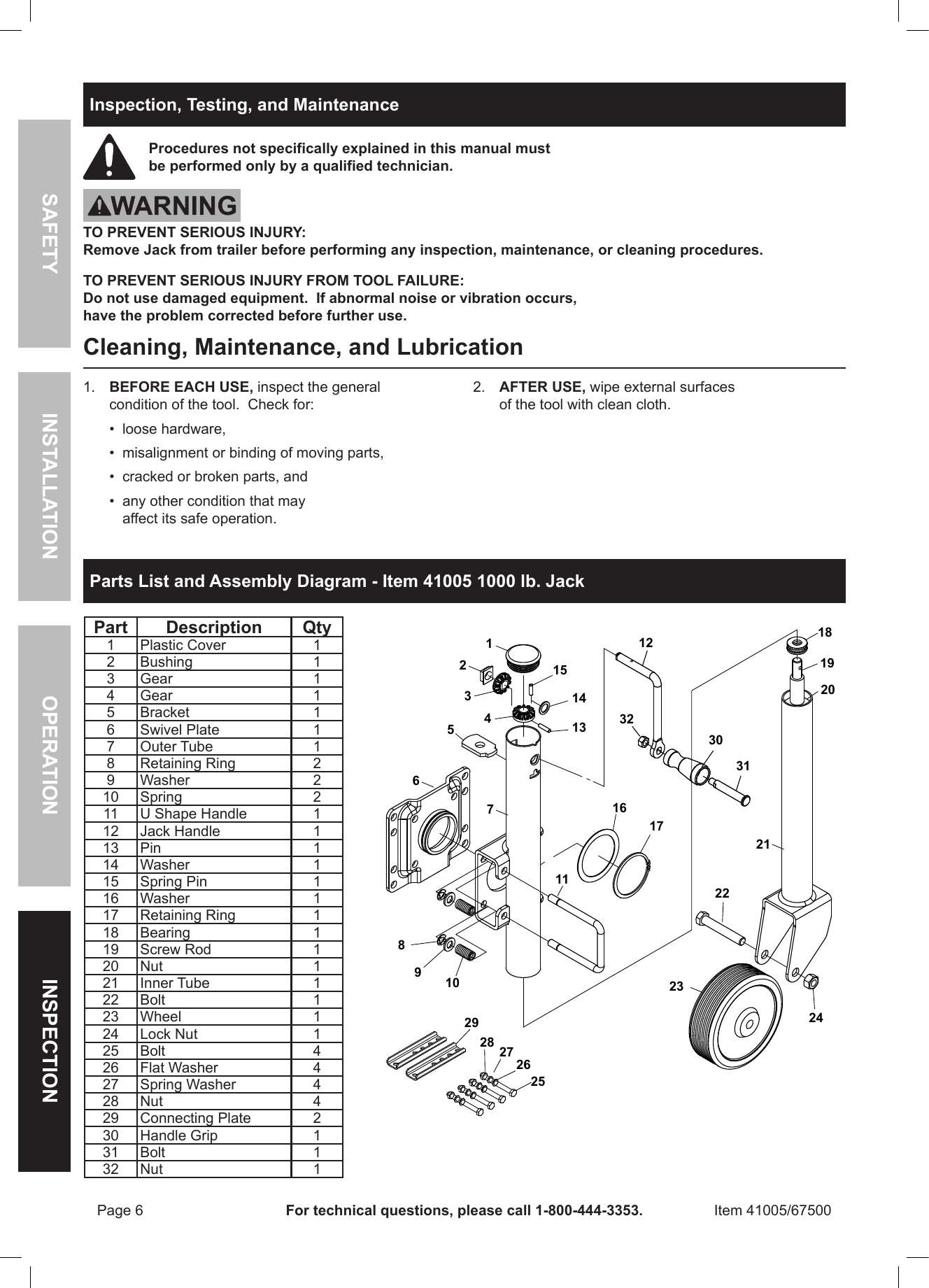 Page 6 of 8 - Harbor-Freight Harbor-Freight-1000-Lb-Capacity-Swing-Back-Trailer-Jack-Product-Manual-  Harbor-freight-1000-lb-capacity-swing-back-trailer-jack-product-manual