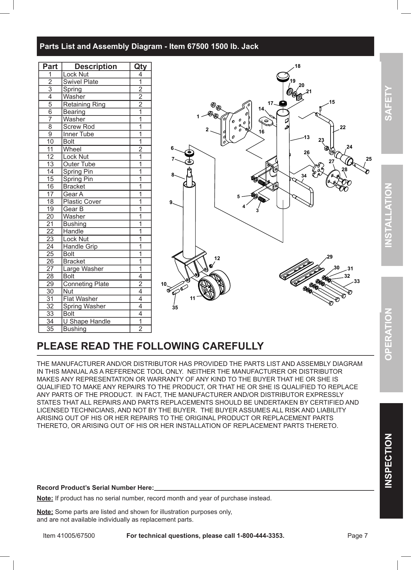 Page 7 of 8 - Harbor-Freight Harbor-Freight-1000-Lb-Capacity-Swing-Back-Trailer-Jack-Product-Manual-  Harbor-freight-1000-lb-capacity-swing-back-trailer-jack-product-manual
