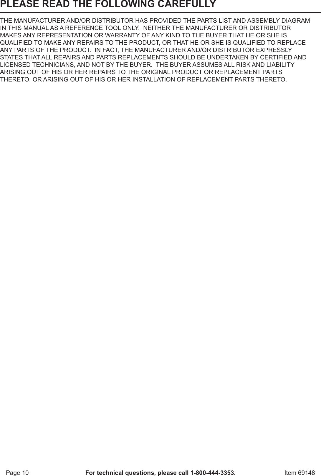 Page 10 of 12 - Harbor-Freight Harbor-Freight-1000-Lbs-Capacity-Hydraulic-Table-Cart-Product-Manual-  Harbor-freight-1000-lbs-capacity-hydraulic-table-cart-product-manual