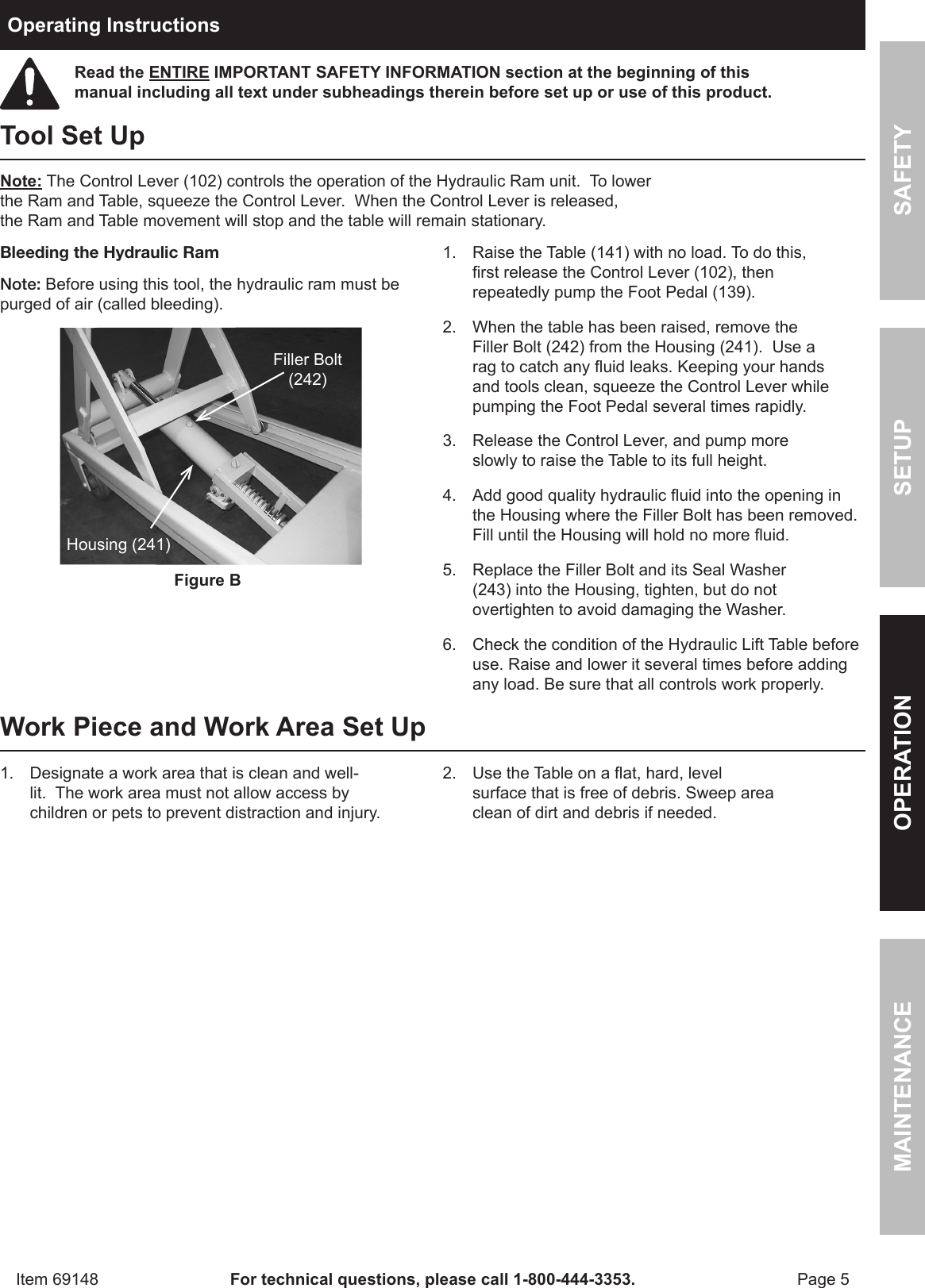 Page 5 of 12 - Harbor-Freight Harbor-Freight-1000-Lbs-Capacity-Hydraulic-Table-Cart-Product-Manual-  Harbor-freight-1000-lbs-capacity-hydraulic-table-cart-product-manual