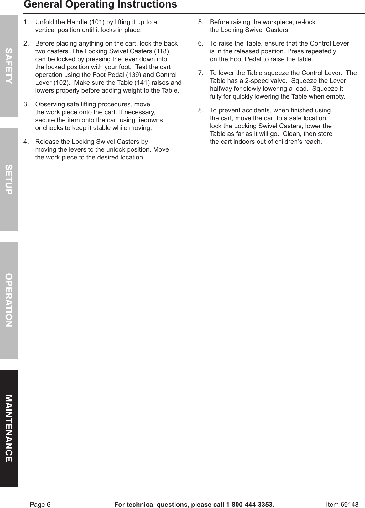 Page 6 of 12 - Harbor-Freight Harbor-Freight-1000-Lbs-Capacity-Hydraulic-Table-Cart-Product-Manual-  Harbor-freight-1000-lbs-capacity-hydraulic-table-cart-product-manual