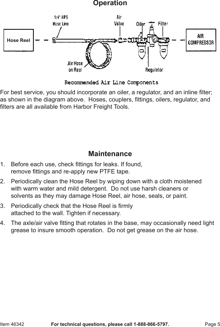 Harbor Freight 100 Ft Open Side Steel Air Hose Reel Product Manual