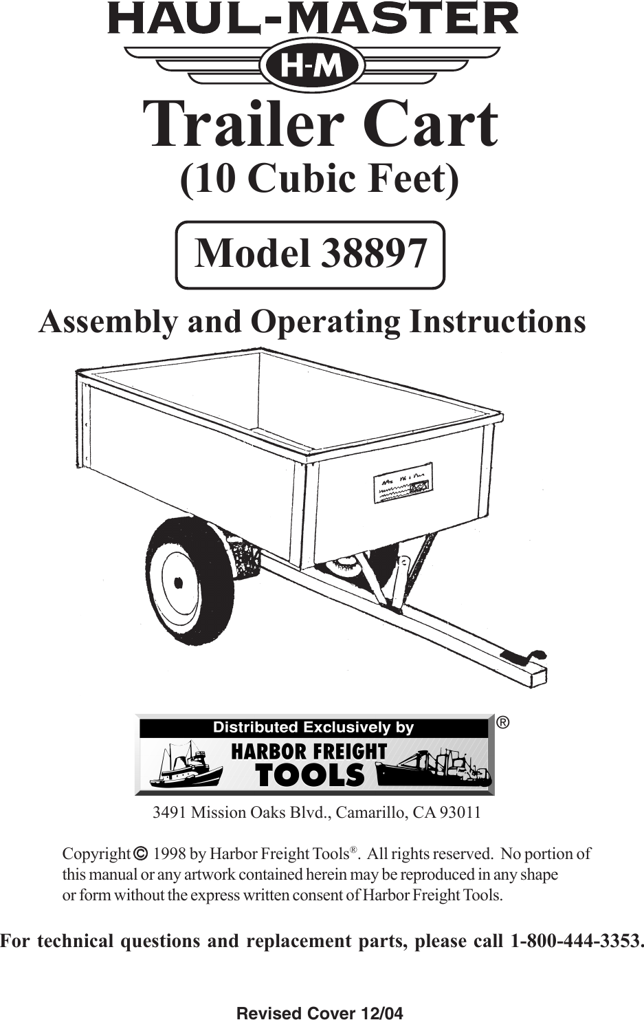 Page 1 of 9 - Harbor-Freight Harbor-Freight-10-Cubic-Ft-Heavy-Duty-Trailer-Cart-Product-Manual- 38897 Trailer Cart Manual  Harbor-freight-10-cubic-ft-heavy-duty-trailer-cart-product-manual