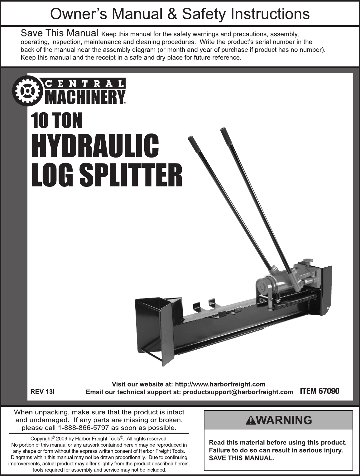 Page 1 of 12 - Harbor-Freight Harbor-Freight-10-Ton-Hydraulic-Log-Splitter-Product-Manual-  Harbor-freight-10-ton-hydraulic-log-splitter-product-manual