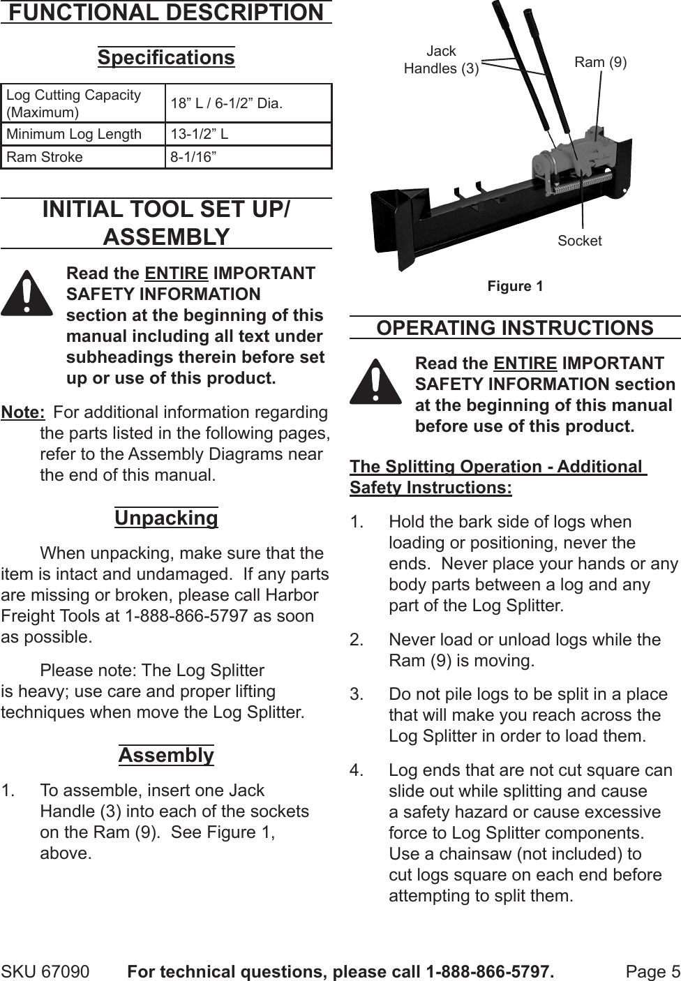 Page 5 of 12 - Harbor-Freight Harbor-Freight-10-Ton-Hydraulic-Log-Splitter-Product-Manual-  Harbor-freight-10-ton-hydraulic-log-splitter-product-manual